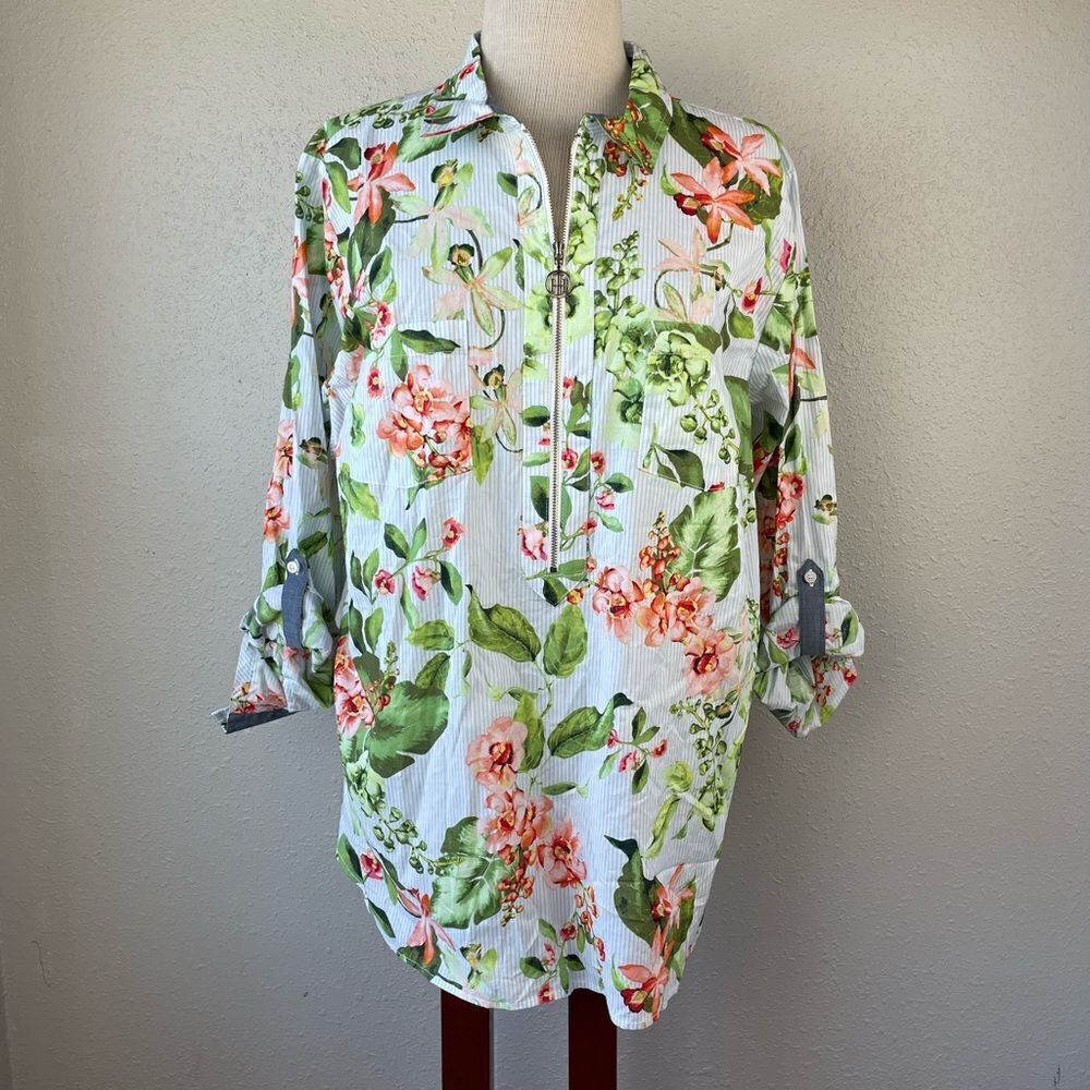 NWT Tommy Hilfiger Half Zip Down Floral Top Size 1X